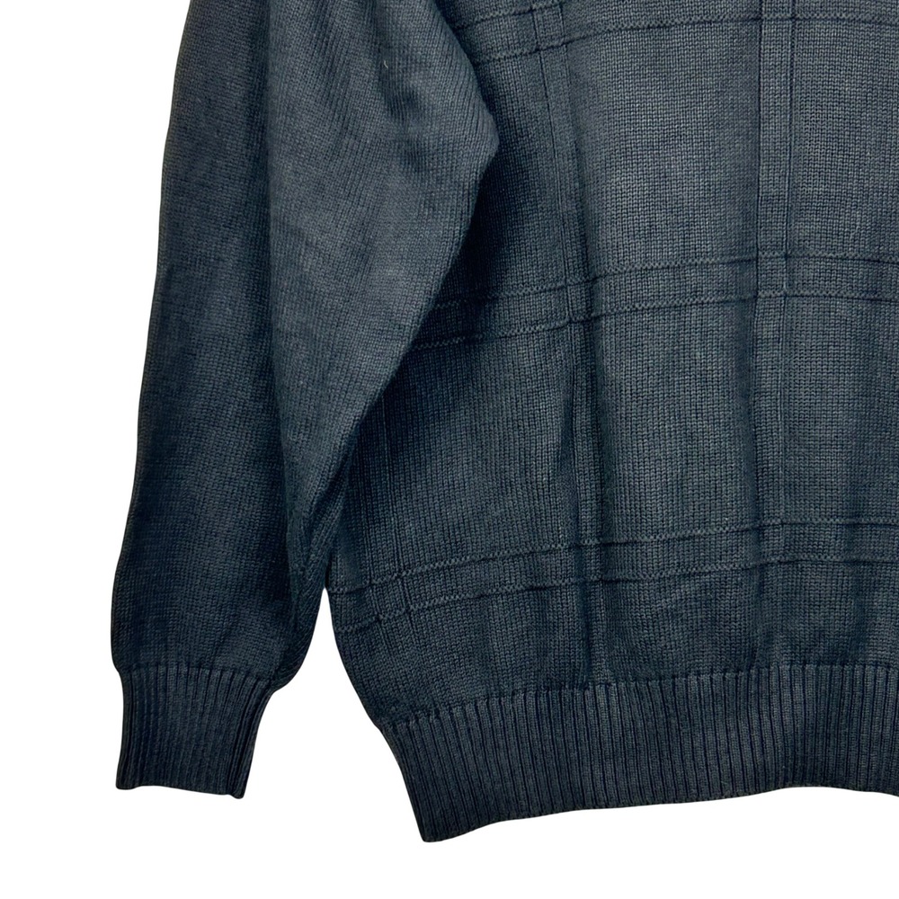 Geoffrey Beene Sweater Mens XXL Black Cotton Textured Grid Pattern Crew Neck - Picture 3 of 13